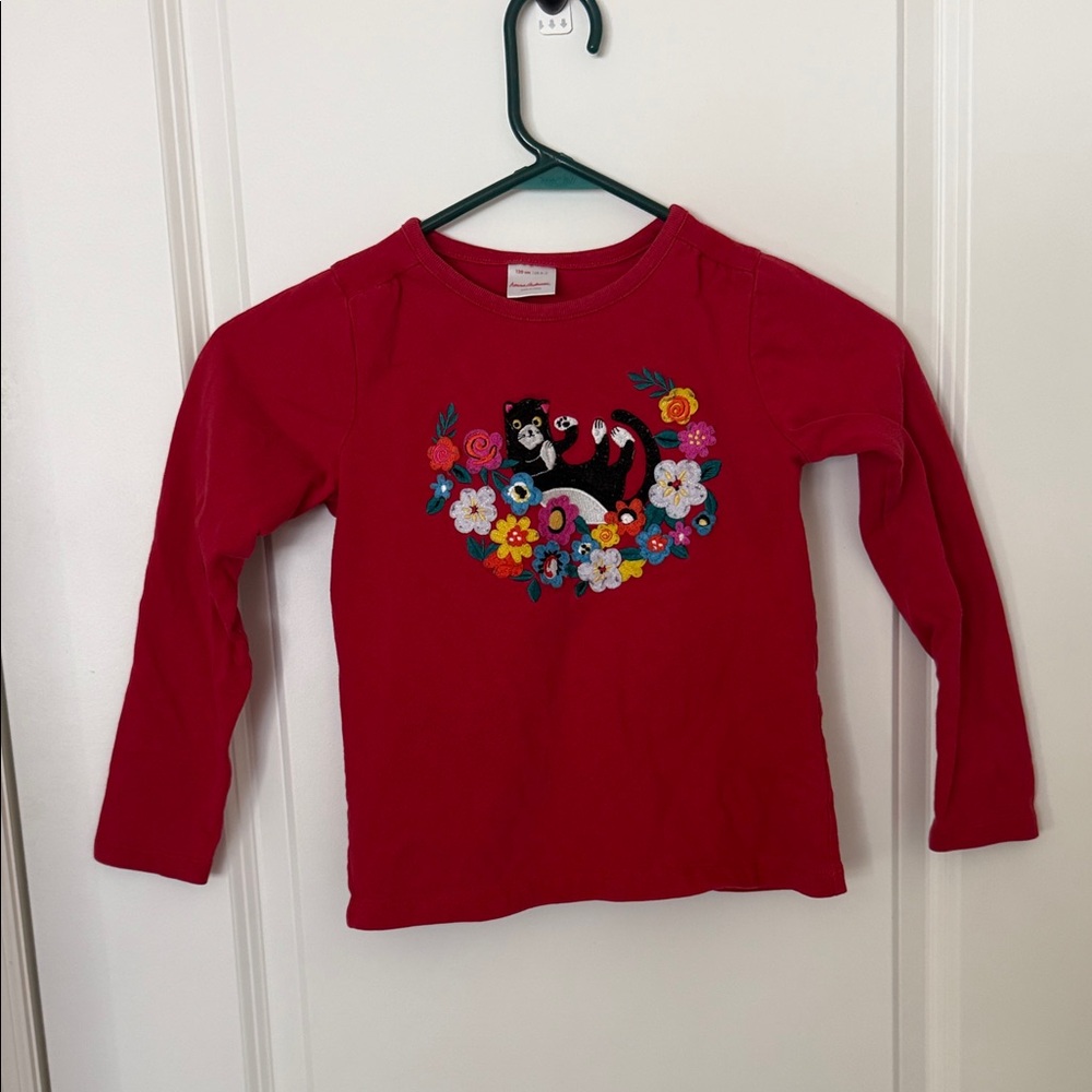 Hanna Anderson Shirt with Floral Cat Design